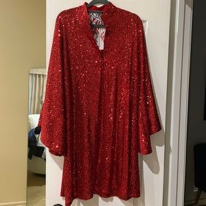 La Vie Style House Red Sequin Mini Caftan New With Tags